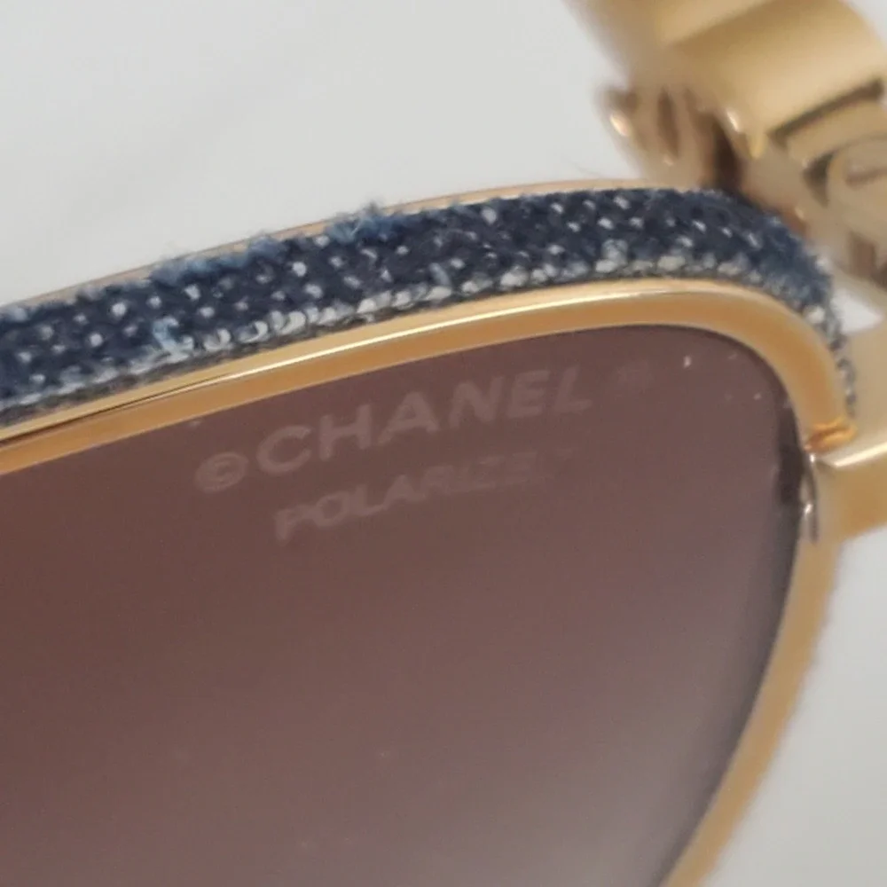 Chanel 4222 Gold Navy Denim Polarized Square Sunglasses Women CC Logo Italy